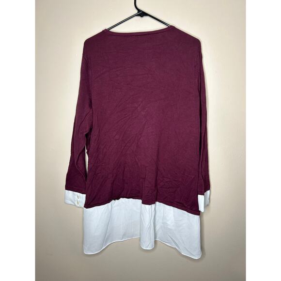Women’s Size 2X Susan Graver Maroon Faux Layered Sweater Top Blouse - Picture 3 of 3